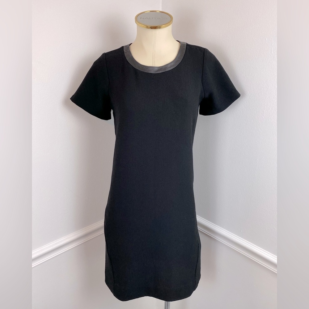 MADEWELL Black Dress Faux Leather Trim | Size XXS